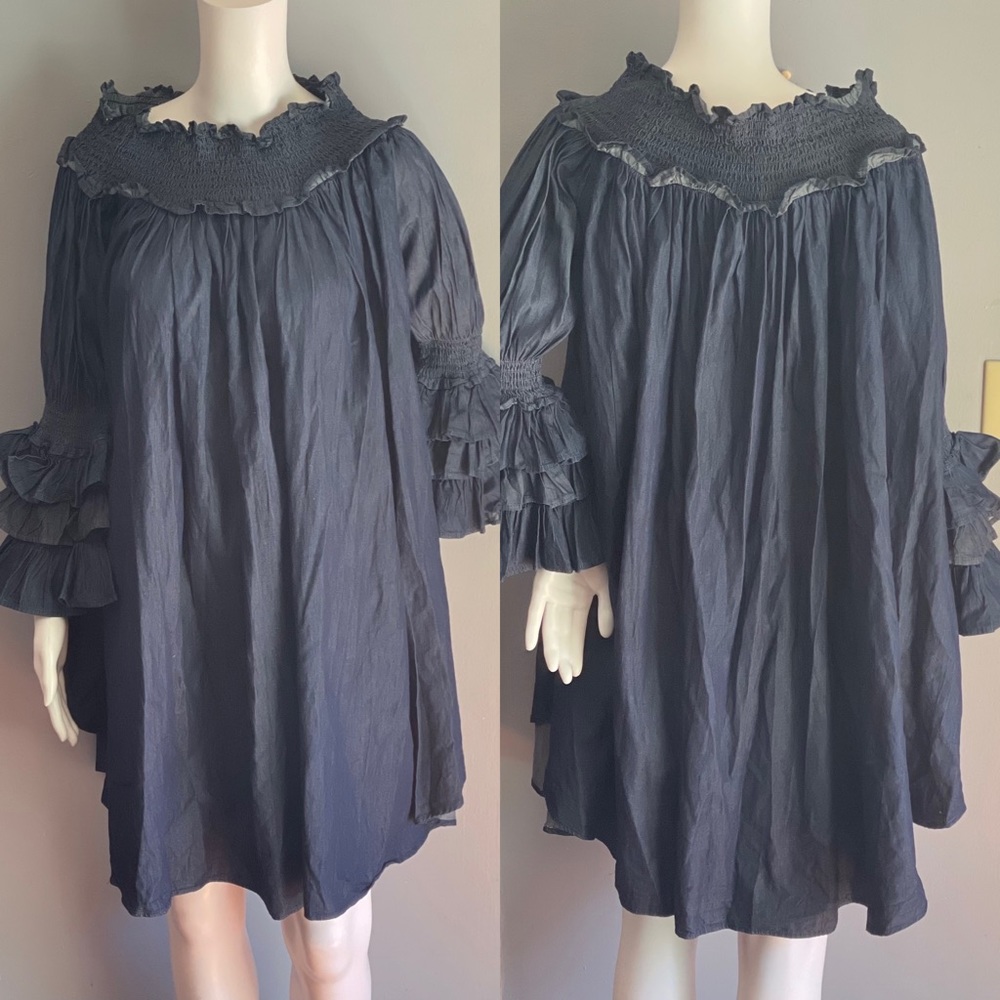 Denim Dress With Ruffle Sleeves Size L